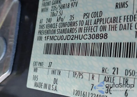 2017 Ford Escape Titanium from USA, damaged, VIN 1FMCU0JD2HUC30898